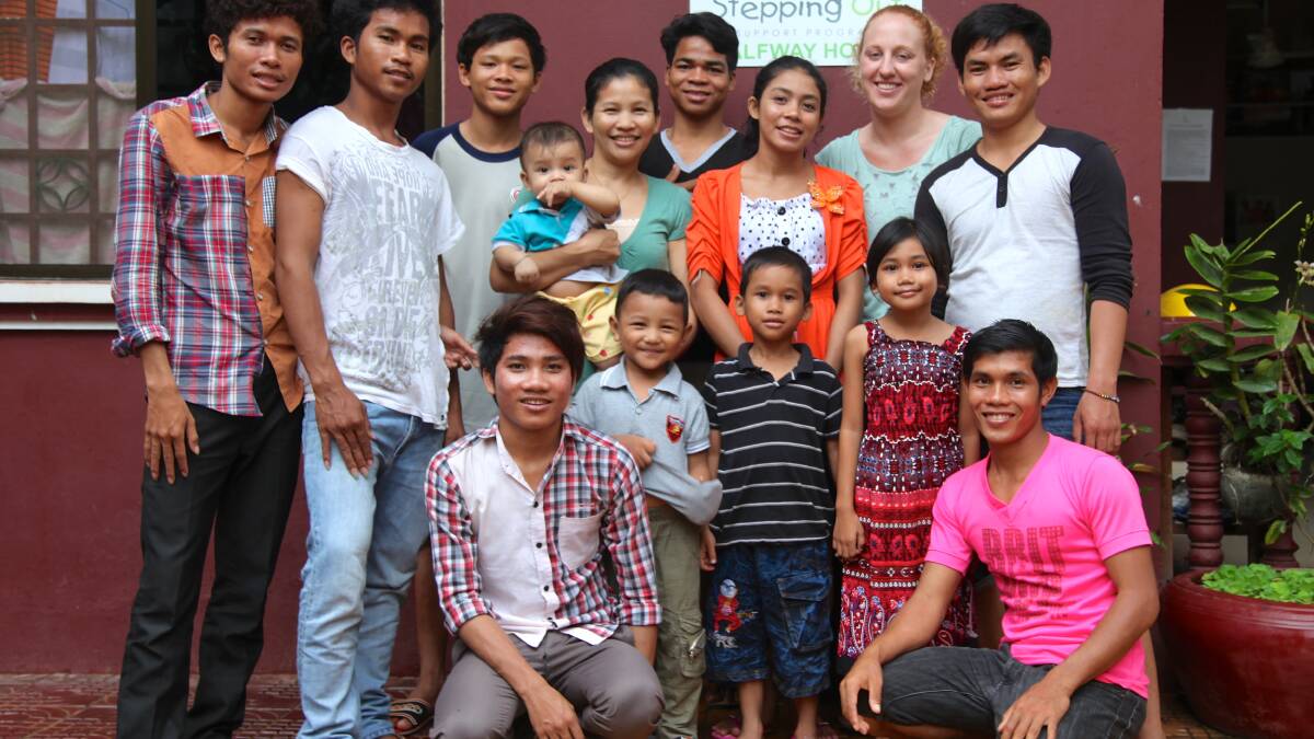 Clare Holman with her crew at the Stepping Out - Halfway House in Cambodia.