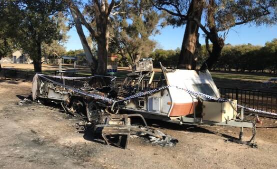 CARAVAN FIRE: The elderly couple were helped to safety by some passers-by in Geurie. Photo: ORANA MID-WESTEN POLICE
